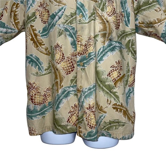Cooke Street Vintage 1990's Tan Leaf Pineapple Hawaiian Button Front Shirt L - Picture 3 of 12